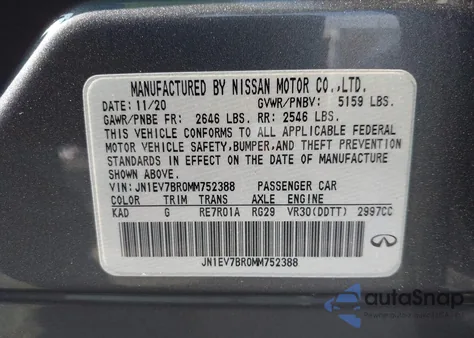 2021 Infiniti Q50 Luxe Awd из США, поврежденный, VIN JN1EV7BR0MM752388